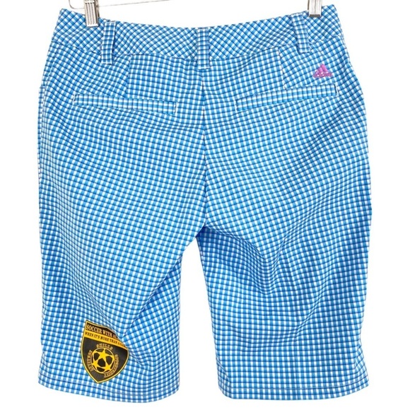 Adidas Plaid Soccer Aldwin Logo Soccer Shorts Blue - Picture 3 of 11